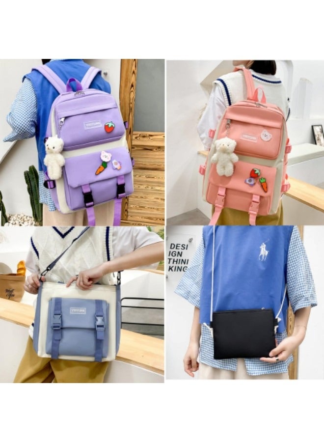 GGEROU Kids Cute Backpack Set for School, 5Pcs Kwaii School Bag Large-capacity, Girls Boys Back to School Book Bag Backpack Blue - Image 4