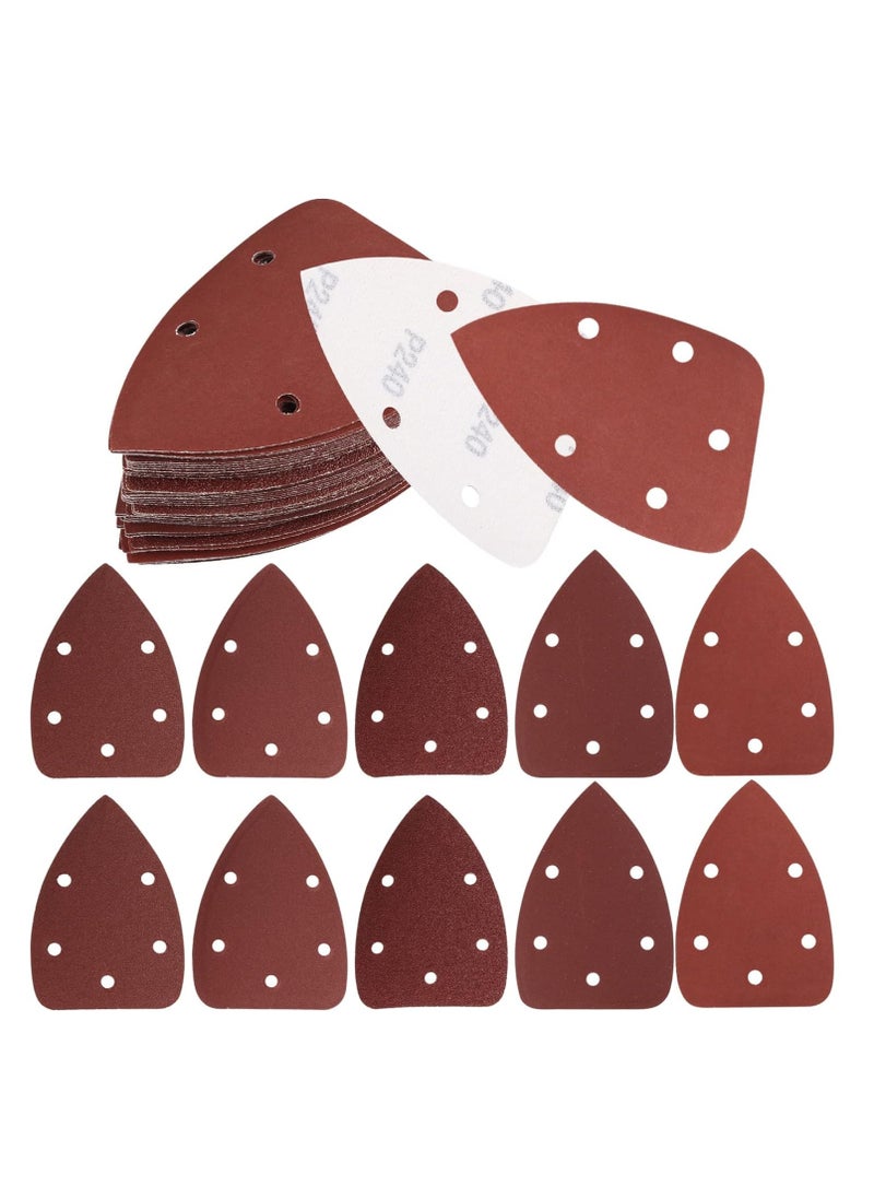 KASTWAVE - 50 Pieces Mouse Detail Sander Pads Sanding Pads Sheets Hook and Loop Assorted 60/80/120/180/240 Grits Sander Paper - 5 Holes Triangle Sandpaper for Black and Decker Detail Palm Sander - Image 1