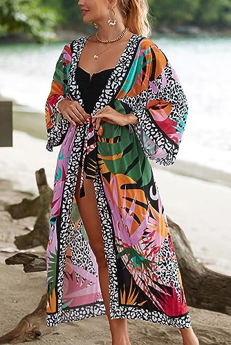 YouKD Women's Summer Boho Cardigan Plus Size Dress Beach Coverup Robe Long Kimono One Size Bathrobes - Image 5