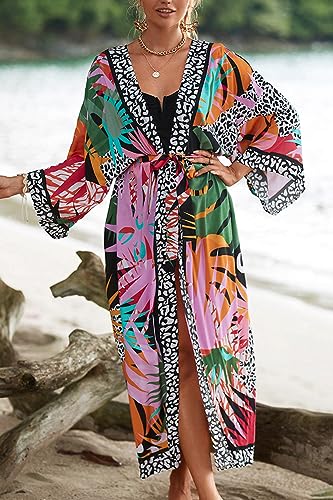 YouKD Women's Summer Boho Cardigan Plus Size Dress Beach Coverup Robe Long Kimono One Size Bathrobes - Image 3