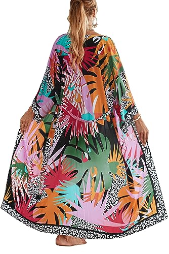 YouKD Women's Summer Boho Cardigan Plus Size Dress Beach Coverup Robe Long Kimono One Size Bathrobes - Image 1