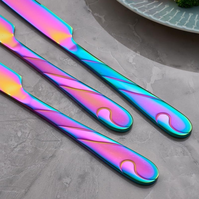 Seeshine Rainbow Dinner Knife Set, Stainless Steel Shiny Rainbow Meat Knife For Table, 9.2-inch Knife Silverware Set, Set of 6 - Image 4