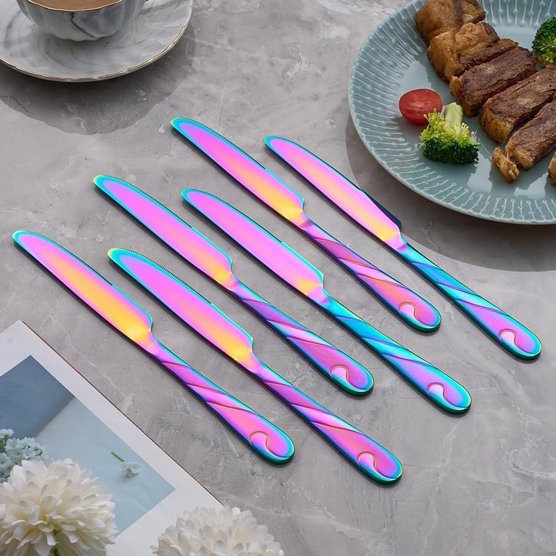 Seeshine Rainbow Dinner Knife Set, Stainless Steel Shiny Rainbow Meat Knife For Table, 9.2-inch Knife Silverware Set, Set of 6 - Image 3