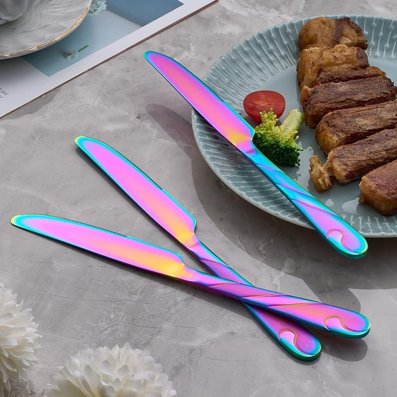 Seeshine Rainbow Dinner Knife Set, Stainless Steel Shiny Rainbow Meat Knife For Table, 9.2-inch Knife Silverware Set, Set of 6 - Image 5