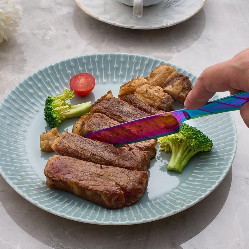 Seeshine Rainbow Dinner Knife Set, Stainless Steel Shiny Rainbow Meat Knife For Table, 9.2-inch Knife Silverware Set, Set of 6 - Image 2