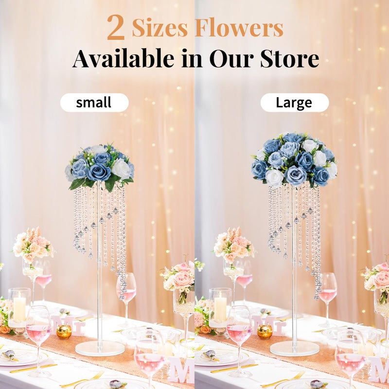 NUPTIO Large Artificial Flower Centerpieces - 2 Pcs 13.8in Diameter Dusty Blue & White Fake Flowers Roses Balls - Silk Faux Rose Arrangement for Tables Wedding Party Centerpiece Table Decorations - Image 3