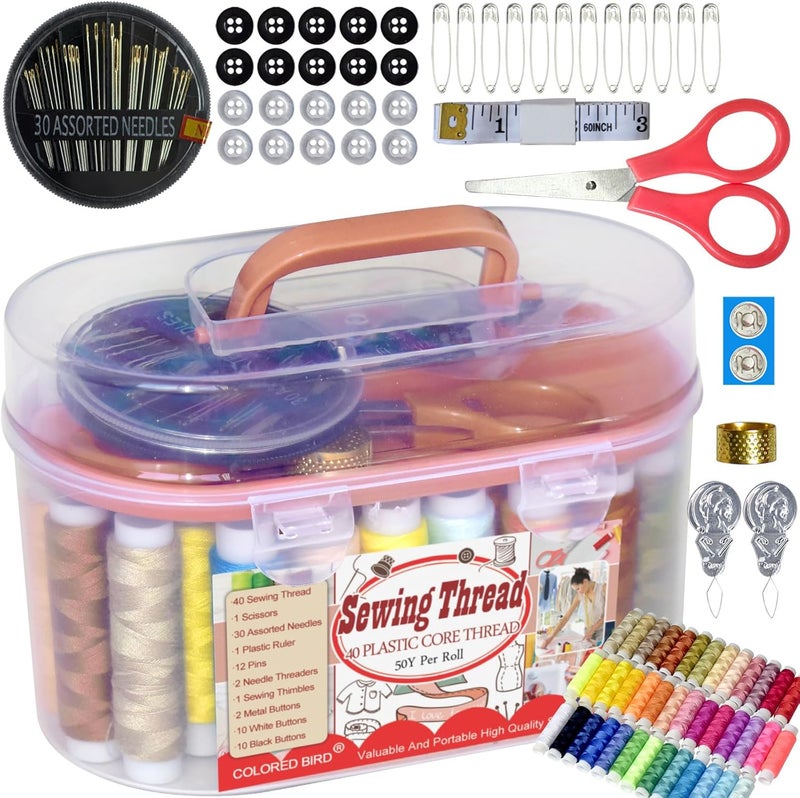 colored bird 40 Spools of Sewing Thread,Gift Box Portable Basic Sewing Repair Kits (Red) - Image 1