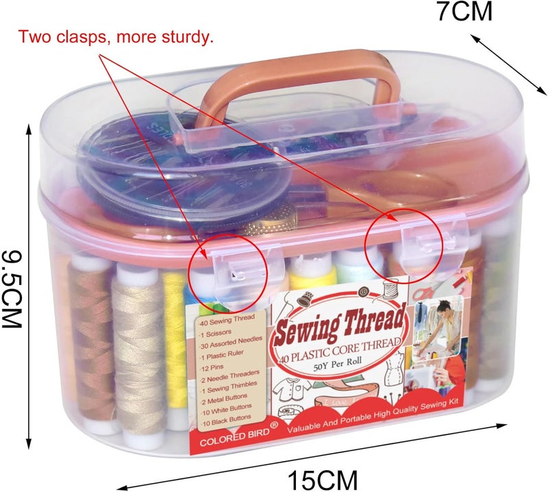 colored bird 40 Spools of Sewing Thread,Gift Box Portable Basic Sewing Repair Kits (Red) - Image 2