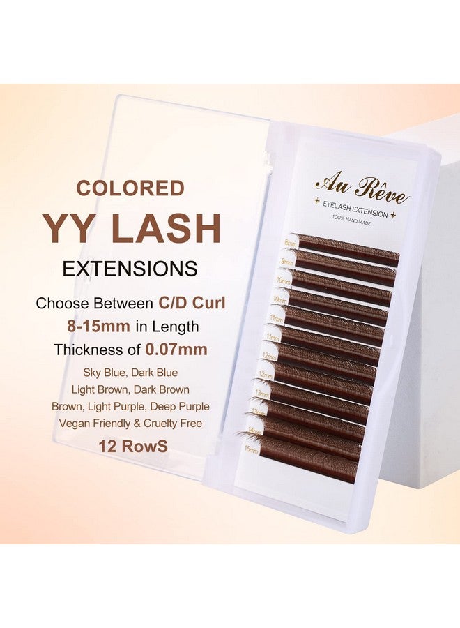 AuReve Y Lashes Extensions Colored Yy Lashes Premade Fans Brown Eyelash Extensions D Curl 0.07Mm 815Mm Mixed Tray Y Shape Easy Fan Volume Lashes Supplies (Yy0.07Dbrown) - Image 3