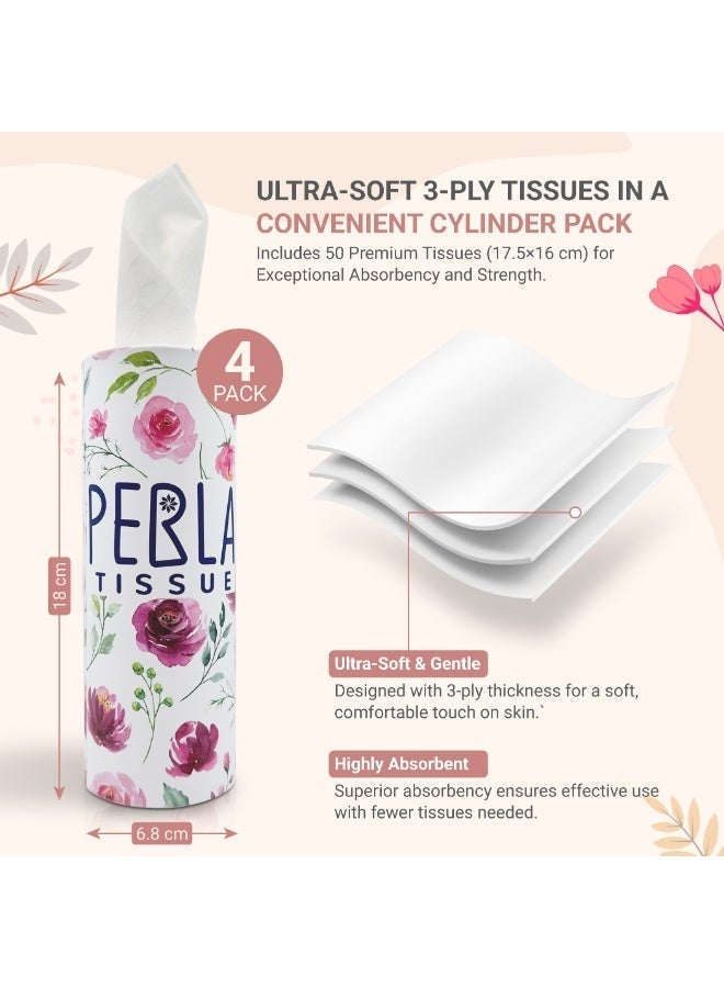 علب مناديل بيرلا لحامل أكواب السيارة – عبوة من 4، مناديل وجه ناعمة وسميكة 3 طبقات (50 منديل لكل علبة)، مناديل أسطوانية معبأة، مثالية للسفر والاستخدام المنزلي - Image 5
