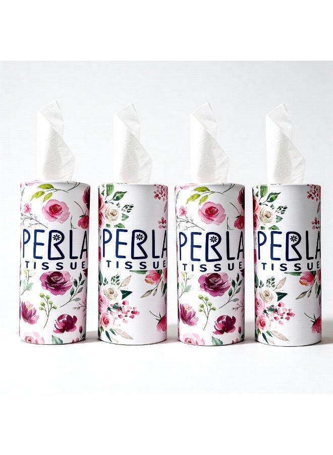 علب مناديل بيرلا لحامل أكواب السيارة – عبوة من 4، مناديل وجه ناعمة وسميكة 3 طبقات (50 منديل لكل علبة)، مناديل أسطوانية معبأة، مثالية للسفر والاستخدام المنزلي - Image 1