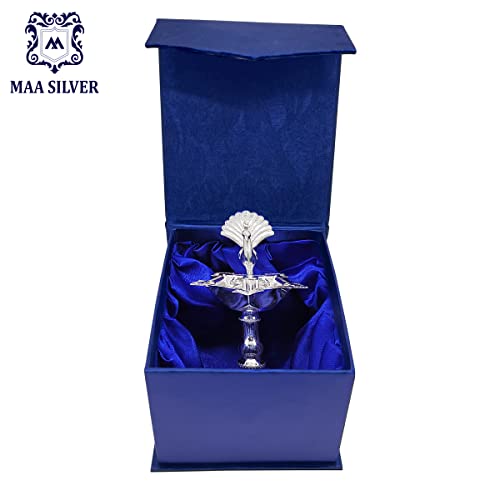 MAA SILVER Pure Silver Diya Samai with Peacock at Centre & Unique Design BIS Hallmarked Perfect for Gifting and Pooja Use (92.5 Purity)(30 Grams Silver) - Image 5