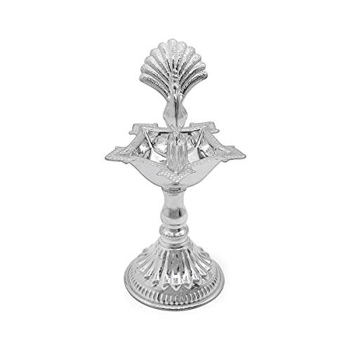 MAA SILVER Pure Silver Diya Samai with Peacock at Centre & Unique Design BIS Hallmarked Perfect for Gifting and Pooja Use (92.5 Purity)(30 Grams Silver) - Image 2