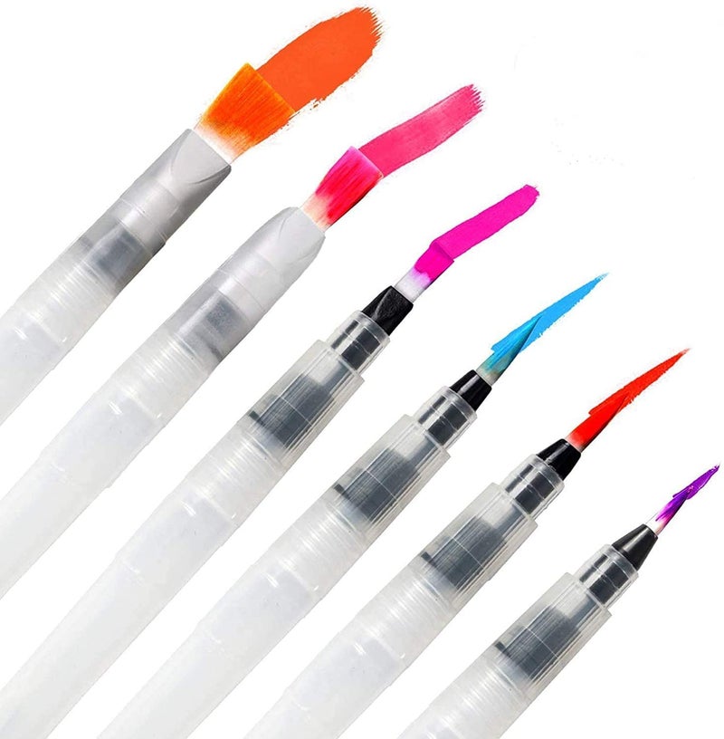 kreni Enterprises Water Brush Pen for Watercolor Calligraphy Drawing Tool Marker (Set of 6 - Image 1