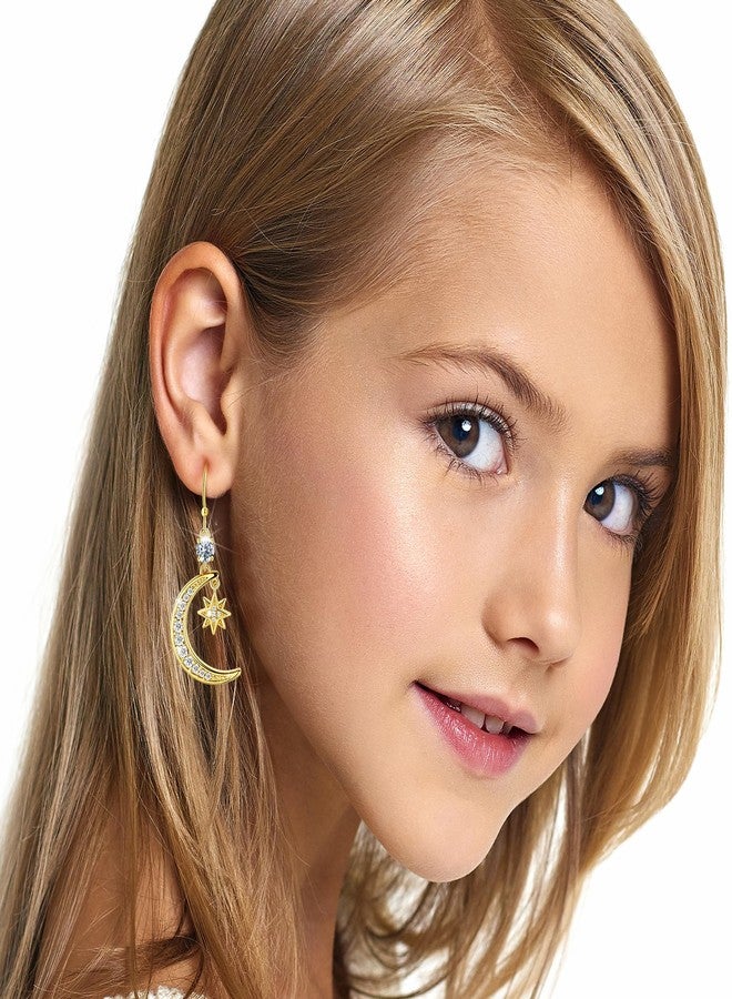 AILife 18K Gold Moon and Star Pendant Drop Earring for Women, Dainty Trendy Gold Plated Cubic Zirconia Dangle Eearrings Jewelry Gift (Yellow Gold, Moon and Star Earrings) - Image 3