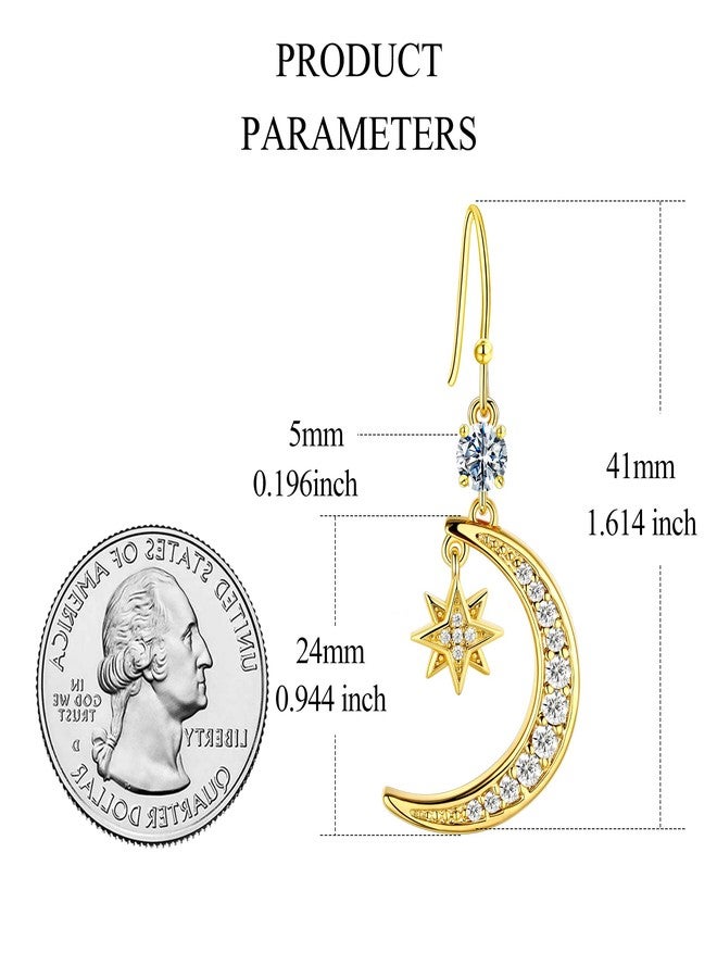 AILife 18K Gold Moon and Star Pendant Drop Earring for Women, Dainty Trendy Gold Plated Cubic Zirconia Dangle Eearrings Jewelry Gift (Yellow Gold, Moon and Star Earrings) - Image 4