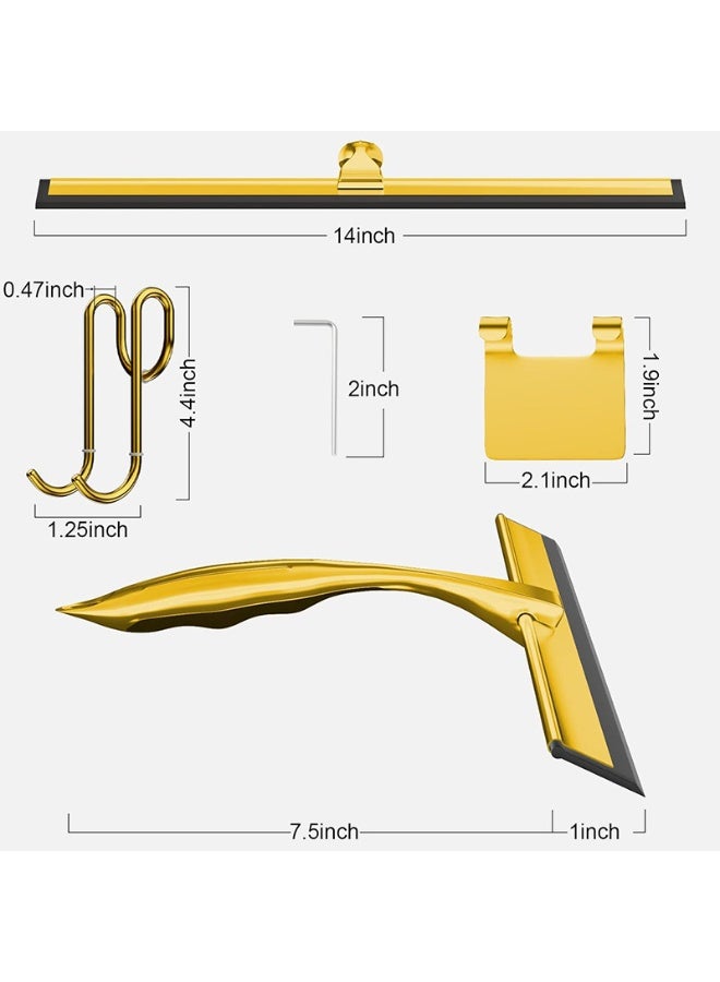 مجموعة ممسحة للحمام الفاخرة – ممسحة زجاج الدش، تحتوي على جسم رئيسي واحد + خطاف لاصق + خطاف على شكل حرف S + شفرتين بديلتين، ممسحة ذهبية من سبيكة الزنك بطول 14 بوصة - Image 2
