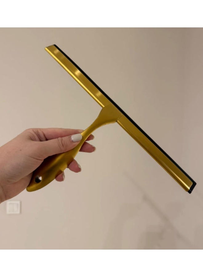 مجموعة ممسحة للحمام الفاخرة – ممسحة زجاج الدش، تحتوي على جسم رئيسي واحد + خطاف لاصق + خطاف على شكل حرف S + شفرتين بديلتين، ممسحة ذهبية من سبيكة الزنك بطول 14 بوصة - Image 4