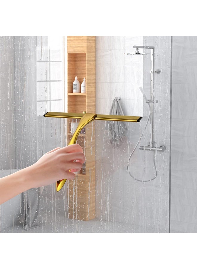 مجموعة ممسحة للحمام الفاخرة – ممسحة زجاج الدش، تحتوي على جسم رئيسي واحد + خطاف لاصق + خطاف على شكل حرف S + شفرتين بديلتين، ممسحة ذهبية من سبيكة الزنك بطول 14 بوصة - Image 3