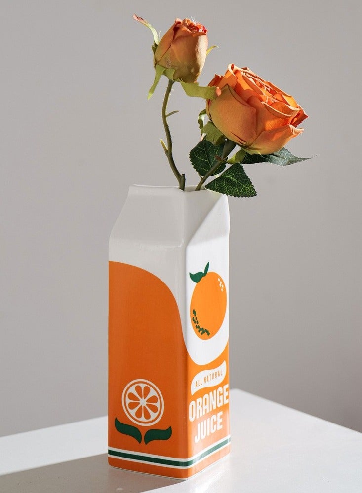 كيلا مزهرية عصير البرتقال - مزهرية عصير البرتقال - ديكور منزلي ريترو ديكور غير تقليدي - مزهرية عتيقة - مزهرية زهور لطيفة - مزهرية سيراميك فريدة من نوعها تحن إلى الماضي لمكتب المطبخ أو غرفة المعيشة (عصير البرتقال) - Image 1