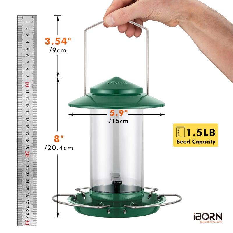 iBorn Bird Feeder Metal Squirrel Chew-Proof Bird Feeders for Outdoors Hanging for Cardinal Outside, Holds 1.5LB Seed with 3 Perchs, Green (Seed is not Included) - Image 2