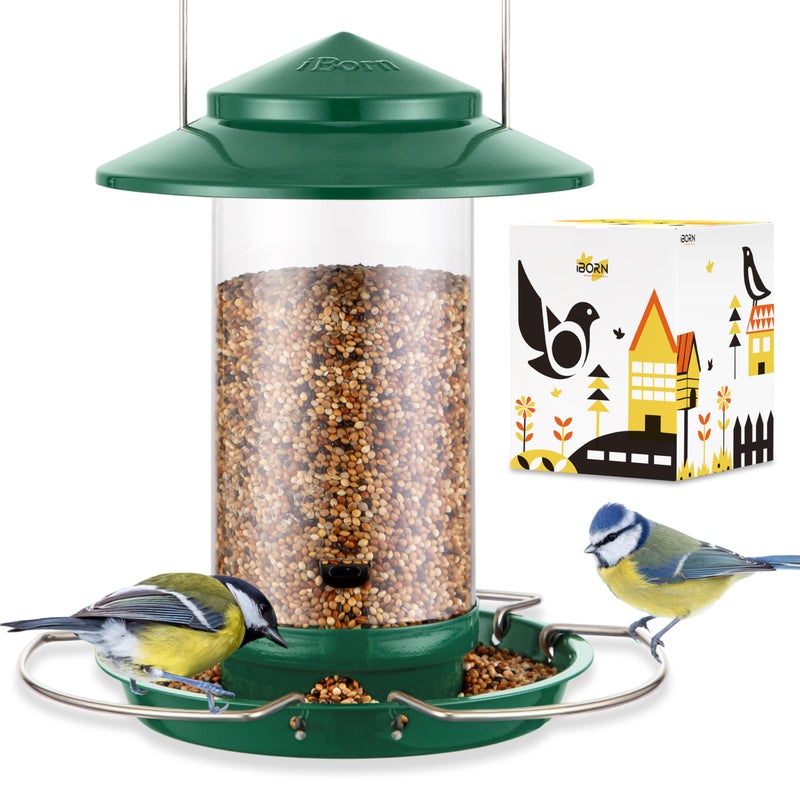 iBorn Bird Feeder Metal Squirrel Chew-Proof Bird Feeders for Outdoors Hanging for Cardinal Outside, Holds 1.5LB Seed with 3 Perchs, Green (Seed is not Included) - Image 1