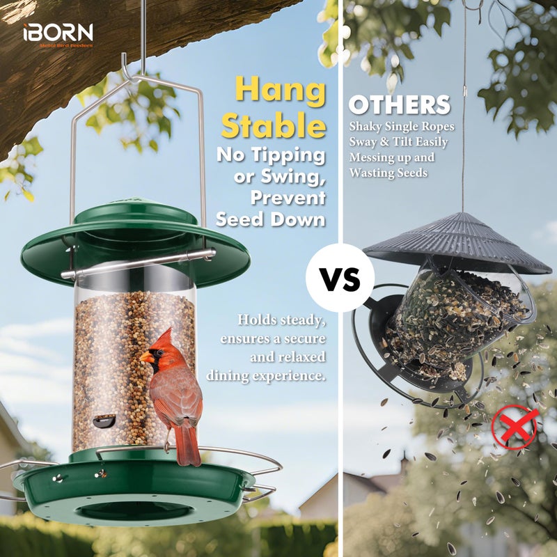 iBorn Bird Feeder Metal Squirrel Chew-Proof Bird Feeders for Outdoors Hanging for Cardinal Outside, Holds 1.5LB Seed with 3 Perchs, Green (Seed is not Included) - Image 5