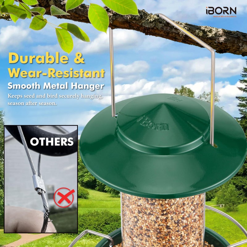 iBorn Bird Feeder Metal Squirrel Chew-Proof Bird Feeders for Outdoors Hanging for Cardinal Outside, Holds 1.5LB Seed with 3 Perchs, Green (Seed is not Included) - Image 4