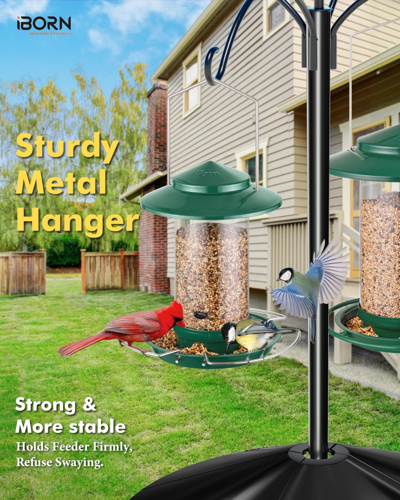 iBorn Bird Feeder Metal Squirrel Chew-Proof Bird Feeders for Outdoors Hanging for Cardinal Outside, Holds 1.5LB Seed with 3 Perchs, Green (Seed is not Included) - Image 3
