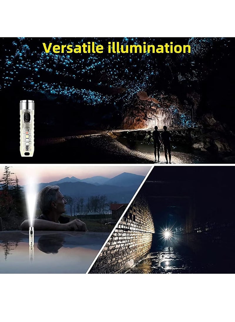 Mini LED Flashlights USB Rechargeable Small Keychain Flashlight with 11 Modes of Main & Side Light, Portable Pocket EDC Flash Light for Daily Using, Backpacking, Camping, and Hiking, etc.