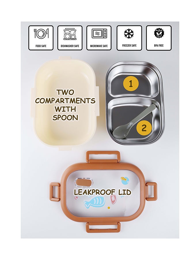 توشيونيكس علبة غداء من الستانلس ستيل – سعة 1.4 لتر – بحجرتين، آمنة للميكروويف، ملعقة، غطاء مانع للتسرب، خالية من BPA، وآمنة للفريزر وغسالة الصحون – مناسبة للأطفال والكبار – مثالية للمدرسة، المكتب، والسفر – 20 × 14 × 5 سم - Image 2