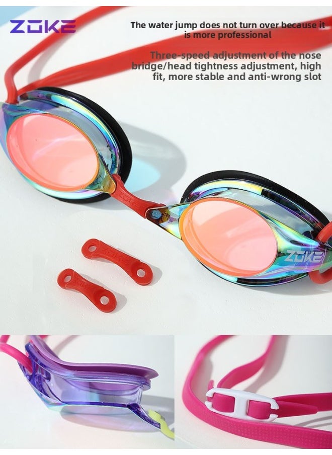 Generic Boyfriend Swimming Professional Training Racing Swimming Goggles Adult Children Boys And Girls Swimming Goggles HD Waterproof Anti-Fog-Color:Purple Blue Coating (competitive Small Frame With Anti-fog Agent) - Flat Light  - Image 3