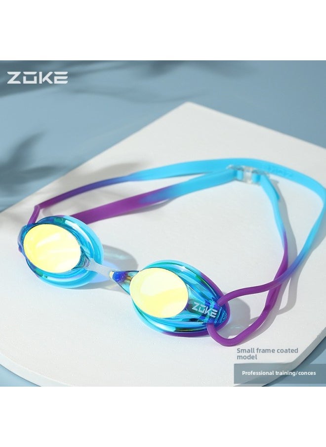 Generic Boyfriend Swimming Professional Training Racing Swimming Goggles Adult Children Boys And Girls Swimming Goggles HD Waterproof Anti-Fog-Color:Purple Blue Coating (competitive Small Frame With Anti-fog Agent) - Flat Light  - Image 1