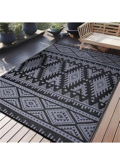 Arabest 6x9 ft Waterproof Outdoor Rug, Reversible Plastic Boho Patio Carpet, RV Mat for Camp, Picnic, Balcony, Deck, Backyard in Black & Grey Design  - Image 1