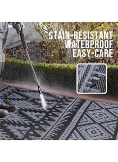 Arabest 6x9 ft Waterproof Outdoor Rug, Reversible Plastic Boho Patio Carpet, RV Mat for Camp, Picnic, Balcony, Deck, Backyard in Black & Grey Design  - Image 3
