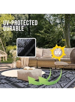 Arabest 6x9 ft Waterproof Outdoor Rug, Reversible Plastic Boho Patio Carpet, RV Mat for Camp, Picnic, Balcony, Deck, Backyard in Black & Grey Design  - Image 4