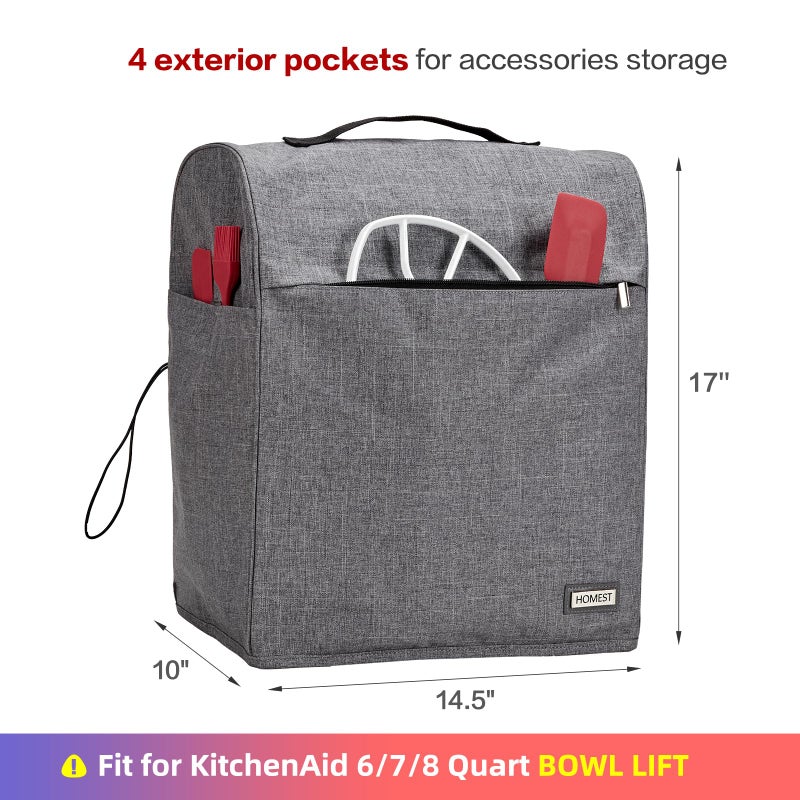 HOMEST Stand Mixer Dust Cover Compatible with KitchenAid 6/7/8 Quart Bowl Lift, Zipper Pocket for Various Kitchen Appliance Accessories, Grey (Patent Design) - Image 3