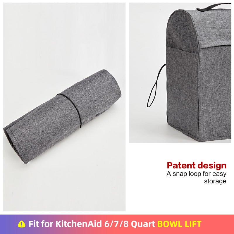 HOMEST Stand Mixer Dust Cover Compatible with KitchenAid 6/7/8 Quart Bowl Lift, Zipper Pocket for Various Kitchen Appliance Accessories, Grey (Patent Design) - Image 5