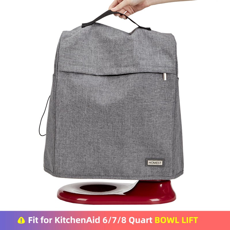 HOMEST Stand Mixer Dust Cover Compatible with KitchenAid 6/7/8 Quart Bowl Lift, Zipper Pocket for Various Kitchen Appliance Accessories, Grey (Patent Design) - Image 2