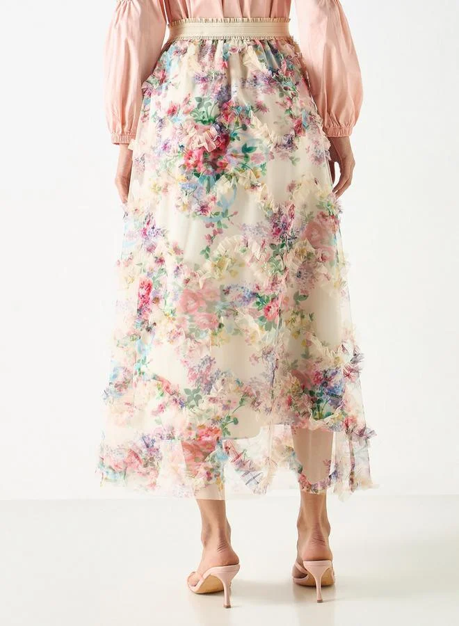 2Xtremz 2Xtremz All-Over Floral Print Skirt with Ruffles and Elasticated Waistband