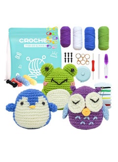 Beginners Crochet Kit Adults and Kids Beginners Crochet Kit Complete Set to Make 3Pcs Frog Owl Penguin Stress Relieving Craft Idea Gift with Step by Step Video Tutorials Enough Yarns Accessories