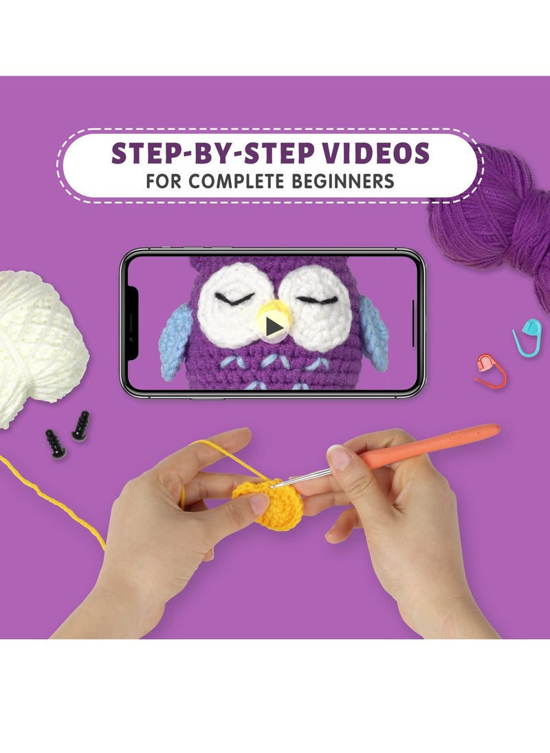 SYOSI - Beginners Crochet Kit Adults and Kids Beginners Crochet Kit Complete Set to Make 3Pcs Frog Owl Penguin Stress Relieving Craft Idea Gift with Step by Step Video Tutorials Enough Yarns Accessories - Image 1
