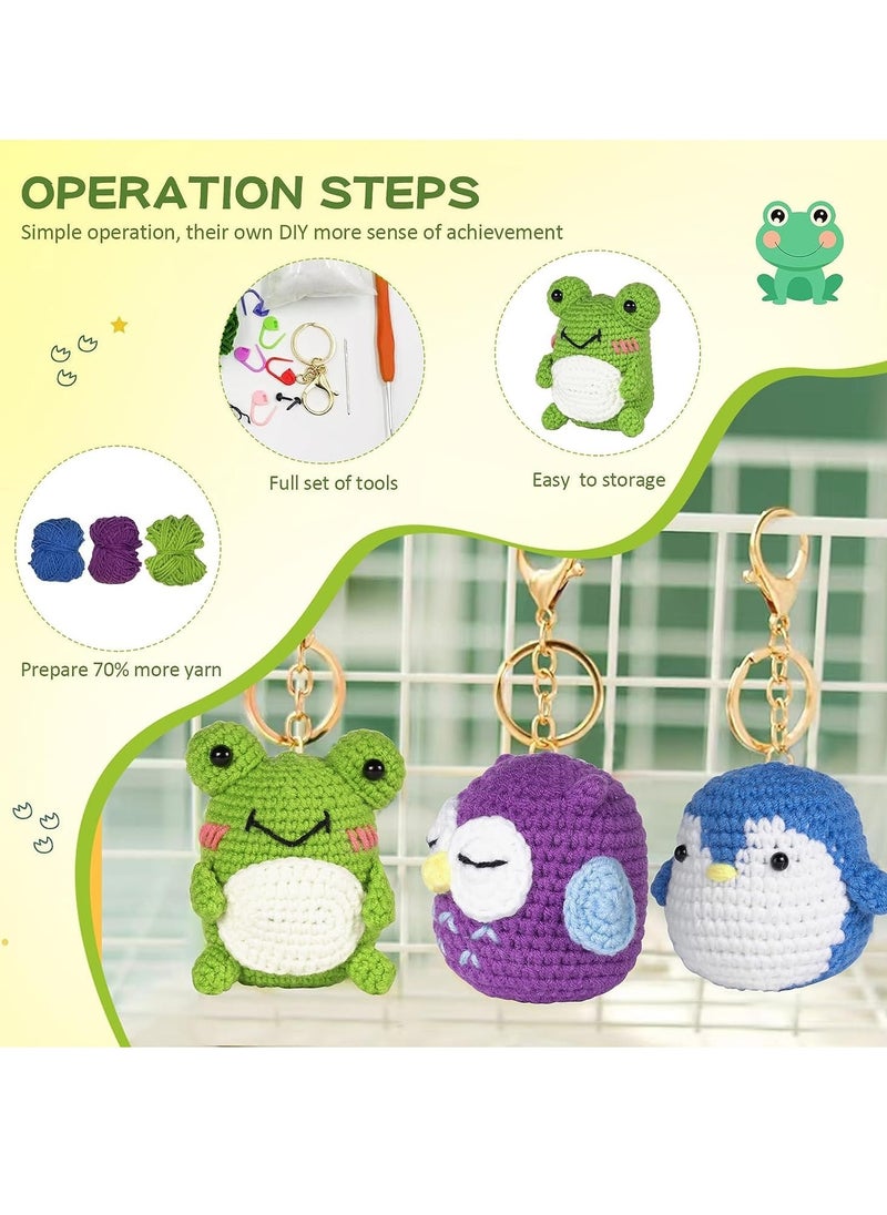 SYOSI - Beginners Crochet Kit Adults and Kids Beginners Crochet Kit Complete Set to Make 3Pcs Frog Owl Penguin Stress Relieving Craft Idea Gift with Step by Step Video Tutorials Enough Yarns Accessories - Image 1