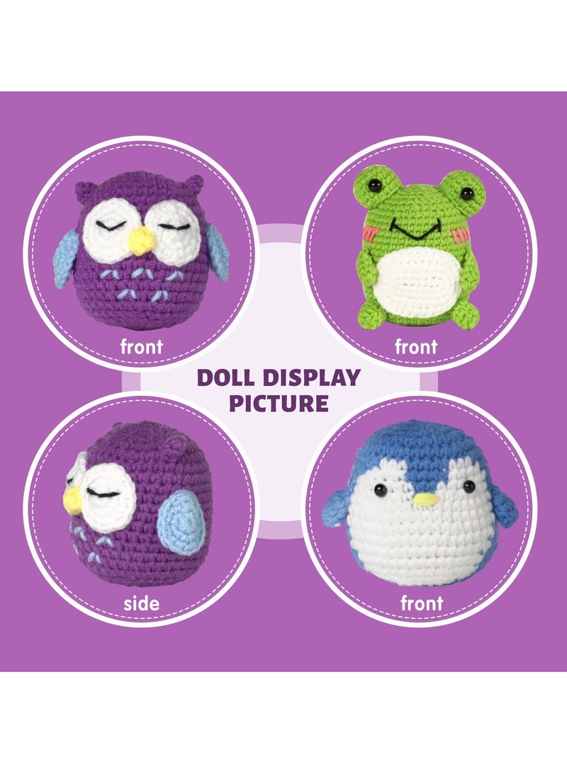 SYOSI - Beginners Crochet Kit Adults and Kids Beginners Crochet Kit Complete Set to Make 3Pcs Frog Owl Penguin Stress Relieving Craft Idea Gift with Step by Step Video Tutorials Enough Yarns Accessories - Image 1