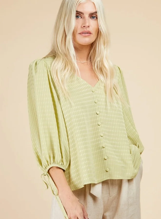 Little Mistress Chartreuse Check Button Detail Top
