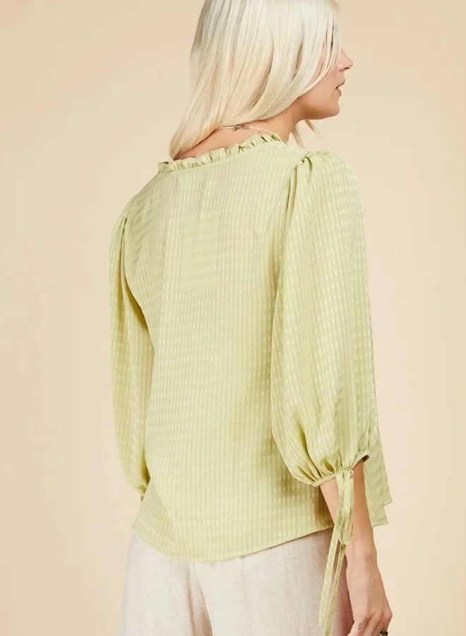 Little Mistress Chartreuse Check Button Detail Top