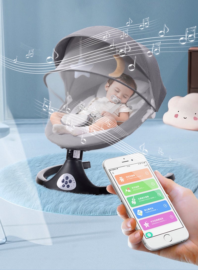 Baby Swing Chair Rocking Chair Baby Cradle with Mosquito Net Safety Belt Silent Soothing Freeing Parents' Hands Grey  - Image 3