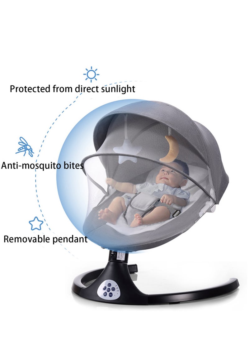 Baby Swing Chair Rocking Chair Baby Cradle with Mosquito Net Safety Belt Silent Soothing Freeing Parents' Hands Grey  - Image 5