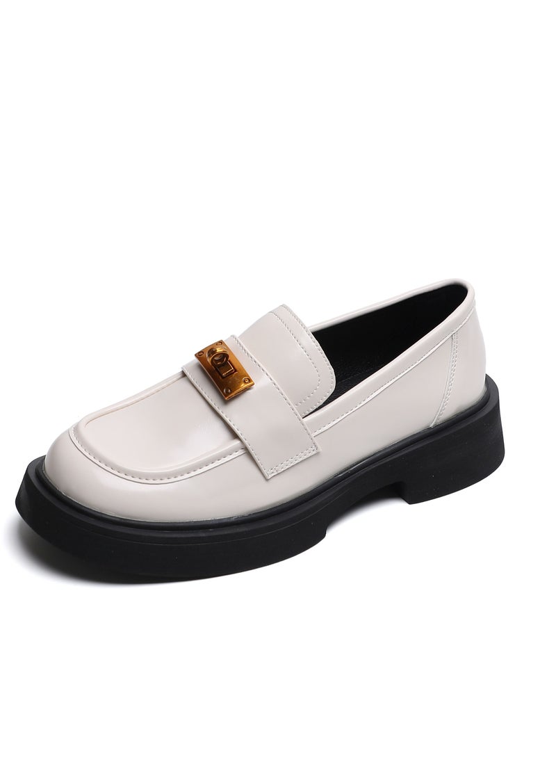 Loquat Metal Trimmed Thick Moccasins White  - Image 1