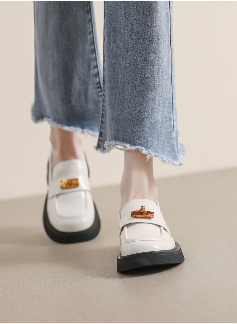 Loquat Metal Trimmed Thick Moccasins White  - Image 3
